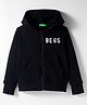 UCB Knit Full Sleeves Hooded Sweatjacket With Benetton Print - Black