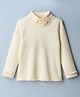 Babyhug Cotton Elastane Knit Full Sleeves Solid Color Turtle Neck Winter T-Shirt with Floral Applique - Off White