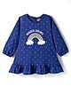 Babyhug Cotton Knit Full Sleeves Nighty With Text & Polka Dot Print - Blue