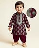 EARTHY TOUCH Single Jersey Knit Full Sleeves Kurta Dhoti Set with Motif Glitter Print - Maroon