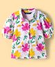 Pine Kids Cotton Knit Half Sleeves Shirt Top with Floral Print - White