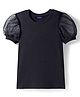 Pine Kids Cotton Knit Half Puffed Sleeves Solid Color Top - Black