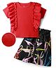 OLLINGTON ST. Cotton Half Sleeves Top & Printed Skirt Set - Red & Black