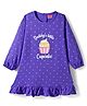 Babyhug Cotton Knit Full Sleeves Nighty With Text & Polka Dots Print - Violet