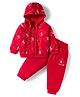 Doodle Poodle 100% Cotton Knit Full Sleeves Winter Wear Hooded T-Shirt & Joggers Set with Butterfly Print - Red