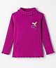 Babyhug Single Jersey Knit Full Sleeves Turtle Neck Winter T-Shirt with Cherry Embroidery - Violet