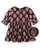 EARTHY TOUCH Single Jersey Knit Full Sleeves Ethnic Dress With Foil Floral Print - Maroon