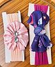 Radhya Accessories Set of 2 Bow & Floral Applique Detailed With Stones Embellished Head Bands - Pink & Purple