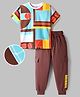 OLLINGTON ST. Cotton Knit Half Sleeves With Abstract Printed T-Shirt & Jogger Set - Brown & Light Blue