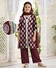 EARTHY TOUCH Single Jersey Knit Three Fourth Sleeves Kurta Salwar & Dupatta Set with Floral Print - Maroon