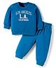 Doodle Poodle 100% Cotton Knit Full Sleeves Winter Wear T-Shirt & Joggers Set with Los Angeles Text Print - Blue