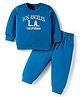 Doodle Poodle 100% Cotton Knit Full Sleeves Winter Wear T-Shirt & Joggers Set with Los Angeles Text Print - Blue