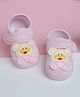 Baby Moo Animal Face Applique Detailed Anti Skid Booties - Pink