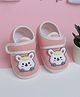 Baby Moo Animal Face Applique Detailed Anti Skid Booties - Pink