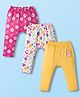 Babyhug Cotton Knit Full Length Diaper Leggings With Floral Print Pack Of 3 - Pink Yellow & White