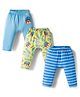 Babyhug Interlock Knit Full Length Diaper Leggings with Stripes & Vehicle Print Pack of 3 - Yellow & Blue