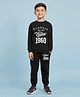 Trampoline Cotton Blend Knit Full Sleeves Vintage Text Printed Tee With Coordinating Joggers Set - Black