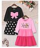 Trampoline Cotton Blend Knit Pack of 2 Three Fourth Sleeves Polka Dots & Princess Text Printed Dresses - Pink & Black