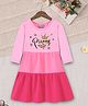 Trampoline Cotton Blend Knit Three Fourth Sleeves Princess Text Printed Tiered Dress - Pink