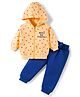 Doodle Poodle 100% Cotton Terry Knit Full Sleeves Light Weight Winter Wear Hooded Top & Lounge Pant Set with Heart Print - Blue & Yellow