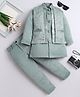 Fourfolds Woven Full Sleeves Solid Sherwani & Pant With Ethnic Embroidered Jacket Set - Light Green