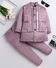 Fourfolds Woven Full Sleeves Solid Sherwani & Pant With Ethnic Embroidered Jacket Set - Mauve