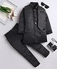 Fourfolds Woven Full Sleeves Solid Sherwani & Pant With Floral Embroidered Jacket Set - Black