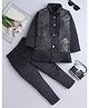 Fourfolds Velvet Woven Full Sleeves Solid Sherwani & Pant With Geometric Embroidered Jacket Set - Black