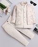 Fourfolds Woven Full Sleeves Solid Sherwani & Pant With Geometric Embroidered Jacket Set - Cream