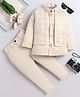 Fourfolds Woven Full Sleeves Solid Sherwani & Pant With Ethnic Embroidered Jacket Set - Champagne