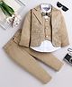 Fourfolds Woven Full Sleeves Floral Embroidered 3 Piece Party Suit Set With Bow - Tan