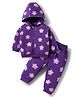Doodle Poodle 100% Cotton Terry Knit Full Sleeves Light Weight Co-ords Winter Wear Hooded Top & Lounge Pant Set with Floral Print - Purple
