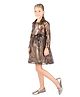 Tiny Girl Woven Marbel Printed & Floral Applique Detailed Dress With Full Sleeves Metallic Jacket Set - Copper