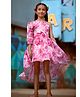 Tiny Girl Three Fourth Puffed Sleeves Floral Printed High Low Dress - Hot Pink