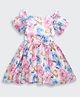 Tiny Girl Woven Half Puffed Sleeves Floral Printed Bow Applique Detailed Dress - Onion Pink