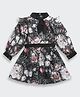 Tiny Girl Woven Three Fourth Puffed Sleeves Floral Printed Dress - Black