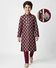 EARTHY TOUCH Single Jersey Knit Full Sleeves Kurta Pajama Set with Motif Glitter Print & Lace Detailing - Maroon