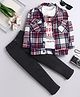 Fourfolds Cotton Blend Woven Trendy Style Text Printed Tee & Trousers With Full Sleeves Checked Jacket Set - Red