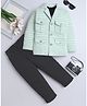 Fourfolds Cotton Blend Woven Full Sleeves Game On Text Printed Tee & Trouser Set With Houndstooth Designed Blazer Set - Mint Green