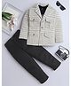 Fourfolds Cotton Blend Woven Full Sleeves Game On Text Printed Tee & Trouser Set With Houndstooth Designed Blazer Set - Beige