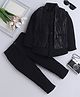 Fourfolds Woven Full Sleeves Solid Sherwani & Pant With Abstract Designed Jacket Set - Black