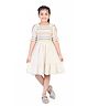 Tiny Girl 100% Cotton Woven Half Sleeves Floral Embroidered & Smocked Detailed Tiered Dress - Cream