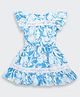Tiny Girl Cotton Woven Cap Sleeves Floral Printed Lace Detailed Dress - Blue