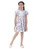 Tiny Girl Woven Half Puffed Sleeves Floral Printed Dress - Pink