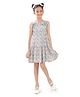 Tiny Girl Woven Sleeveless Geometric Printed Bow Applique Detailed Dress - Blue