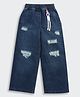 Tiny Girl Denim Distressed Jeans With Keychain Set - Dark Blue