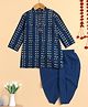 The Magic Wand Cotton Woven Full Sleeves Abstract Printed Kurta Dhoti Set - Blue