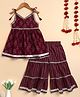The Magic Wand Cotton Woven Sleeveless Floral Motifs Printed Gota Lace Embellished Kurti Sharara Set - Violet