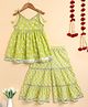 The Magic Wand Cotton Woven Sleeveless Floral Motifs Printed Gota Lace Embellished Kurti Sharara Set - Green