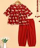 The Magic Wand Cotton Woven Three Fourth Sleeves Floral Printed Gota Lace Embellished Kurti Pant Set - Red